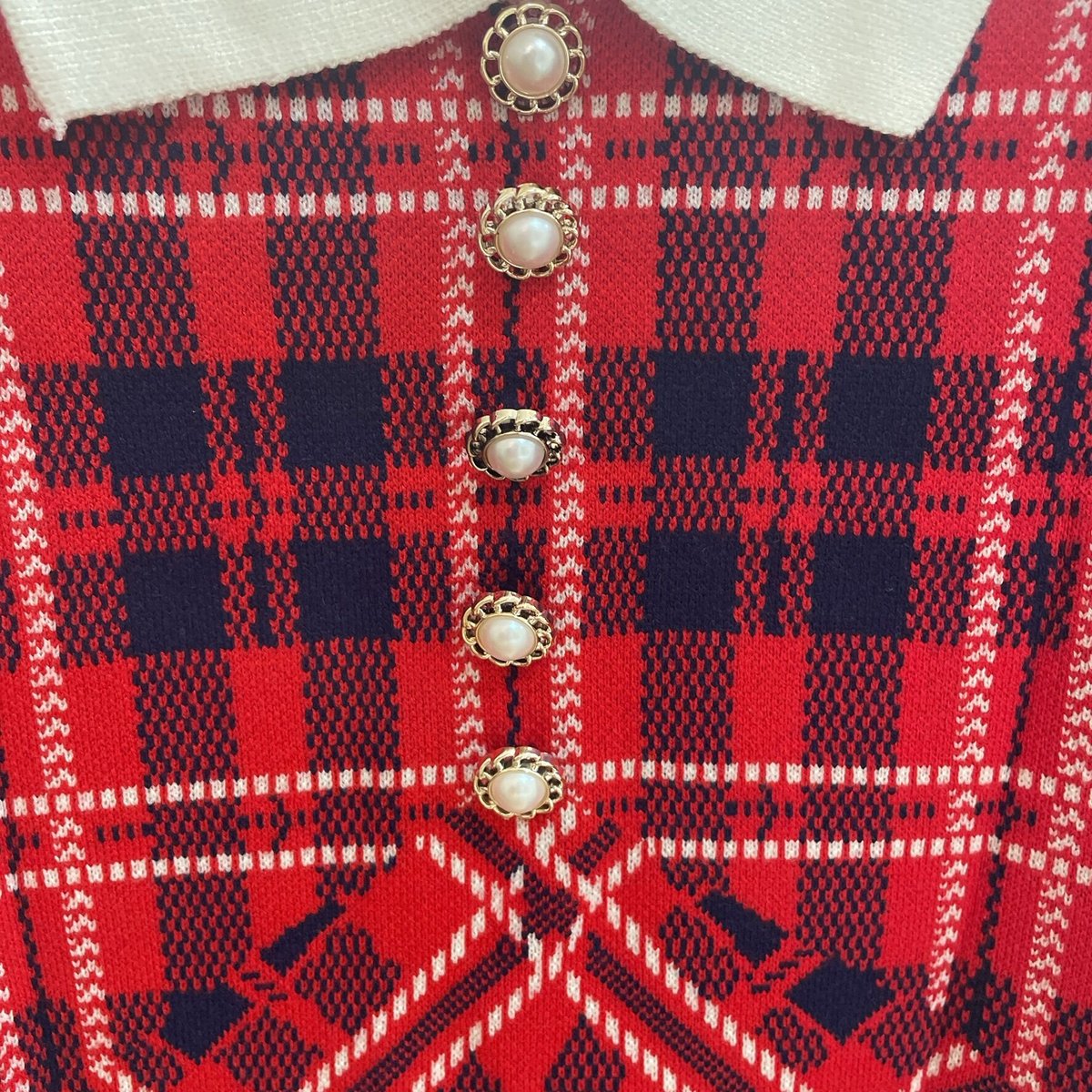 即納】襟付きチェックワンピース♡レッド✖️ネイビー | 5Five 即納】襟付きチェックワンピース♡レッド✖️ネイビー | 5Five