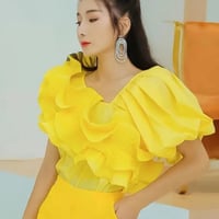 【即納】プリーツアシンメトリートップス♡イエロー