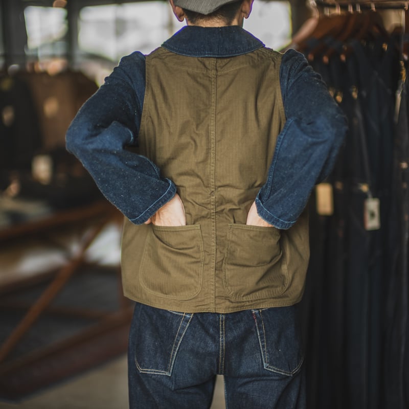 Huntsman Vest Neppy Green Herringbone | TCB jeans