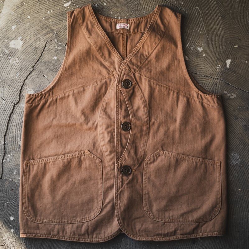 Huntsman Vest Neppy Brown Herringbone | TCB jeans
