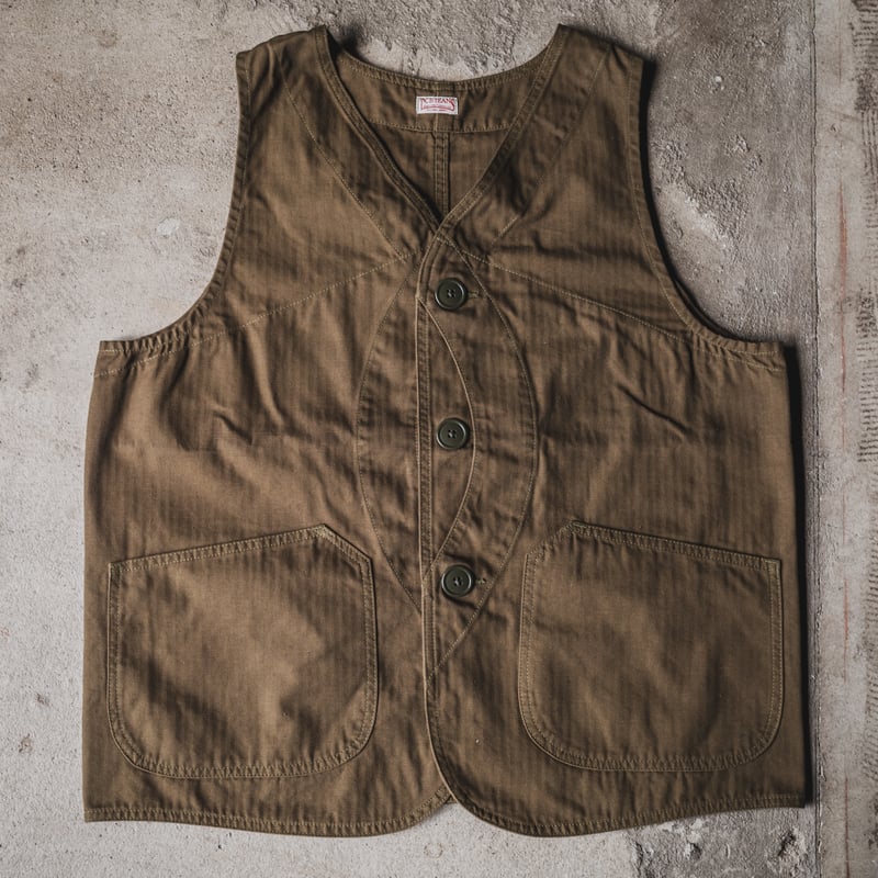 Huntsman Vest Neppy Green Herringbone | TCB jeans