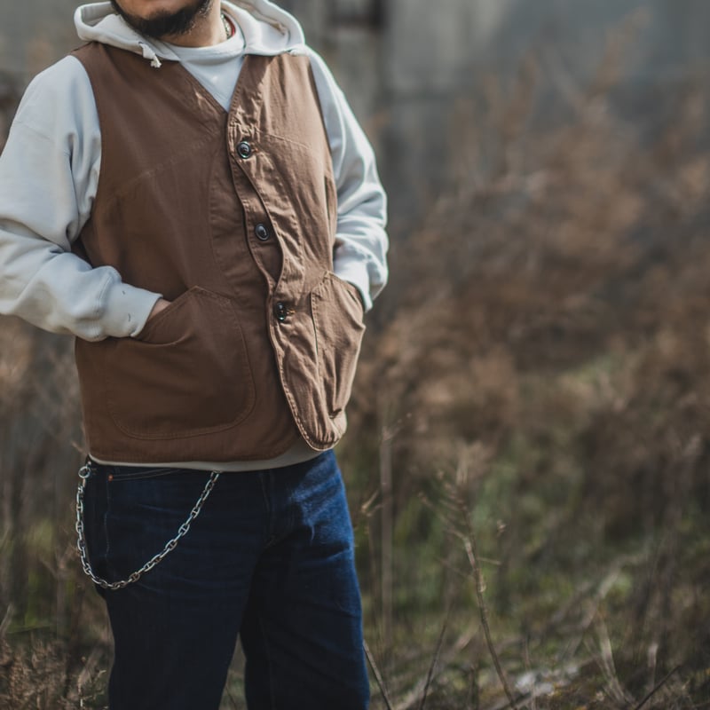 Huntsman Vest Neppy Brown Herringbone | TCB jeans
