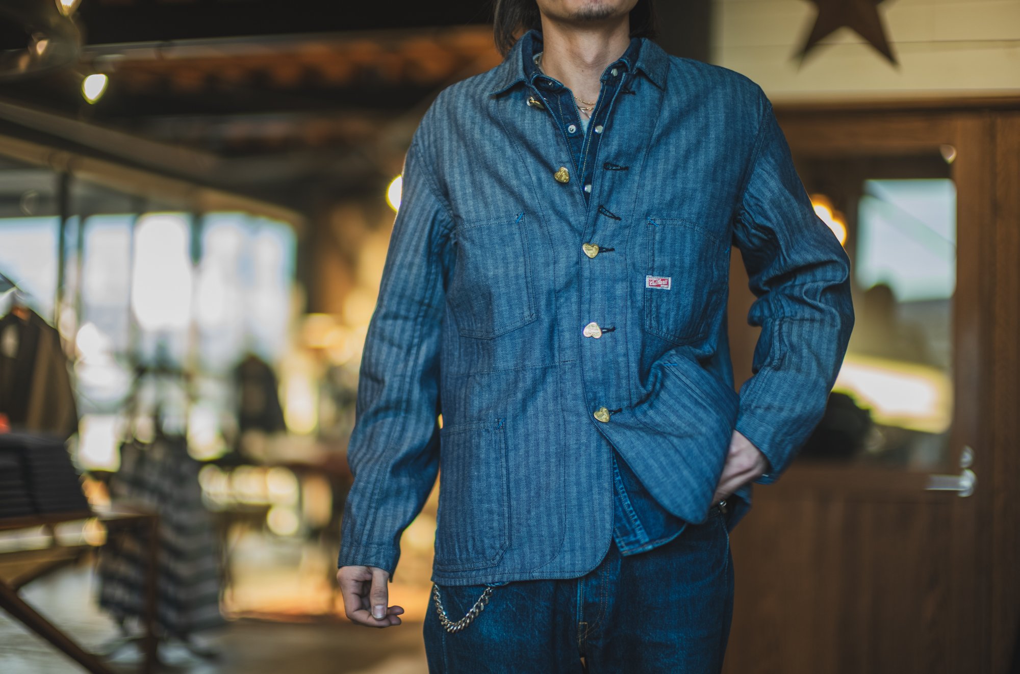 Cat A Log Chore Coat Indigo Herringbone | TCB j