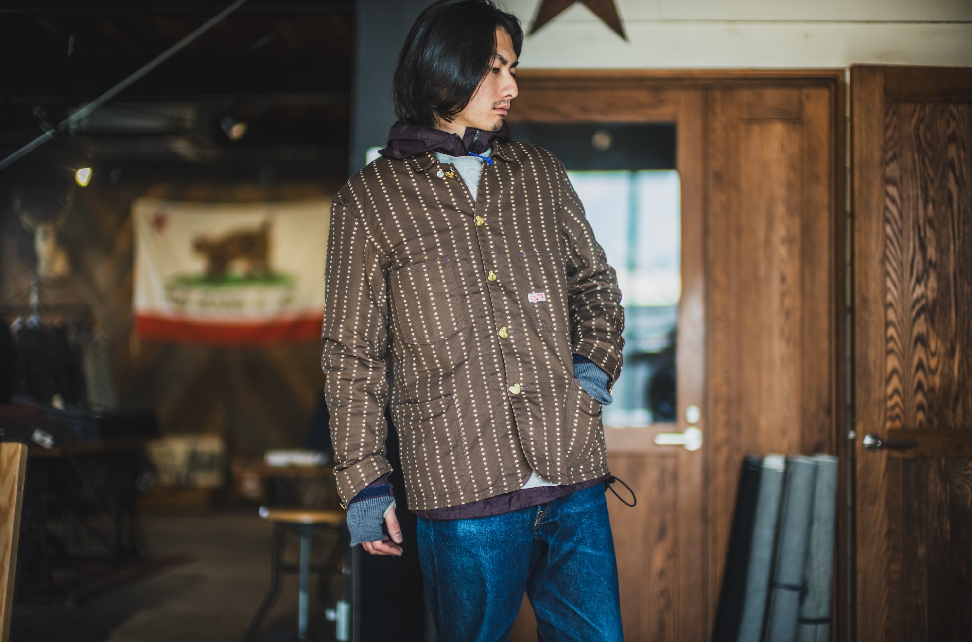 Cat A Log Chore Coat Brown Paw Stripe | TCB jeans
