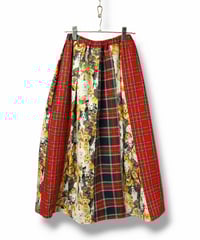 裏地付き　タータンチェック　ミックス　ティアード　ロングスカート 裏地付き タータンチェックミックス ティアードロングスカート