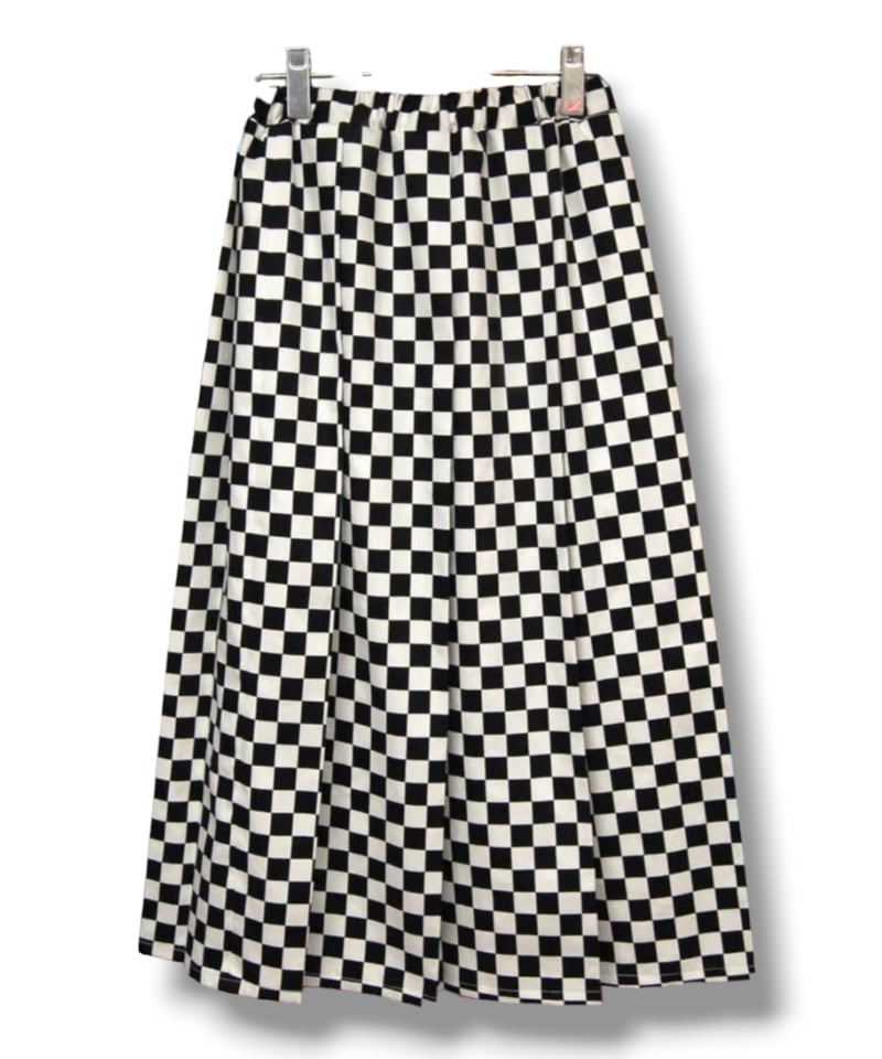 裏地付き チェッカーフラッグ コットンフレアプリーツスカート:市松