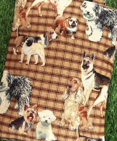 犬柄チェック　ゴブラン織　トートバッグ