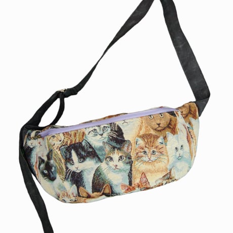 猫柄ゴブラン織 フラップショルダーバッグ