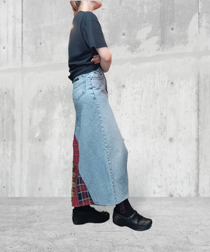 海外スターゴブラン織り×タータンチェック　ミックス　ロングスカート