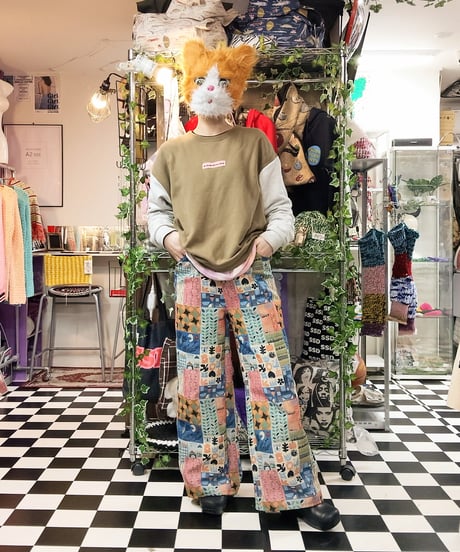 レトロパッチワークデザイン　ゴブラン織　ワイドパンツ