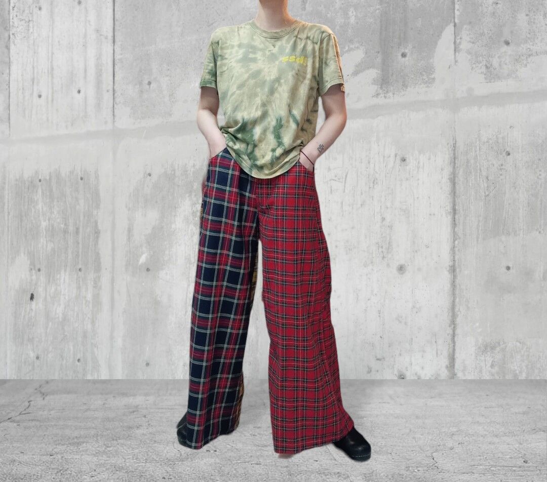 タータンチェック ミックス コットン オーバーワイドパンツ