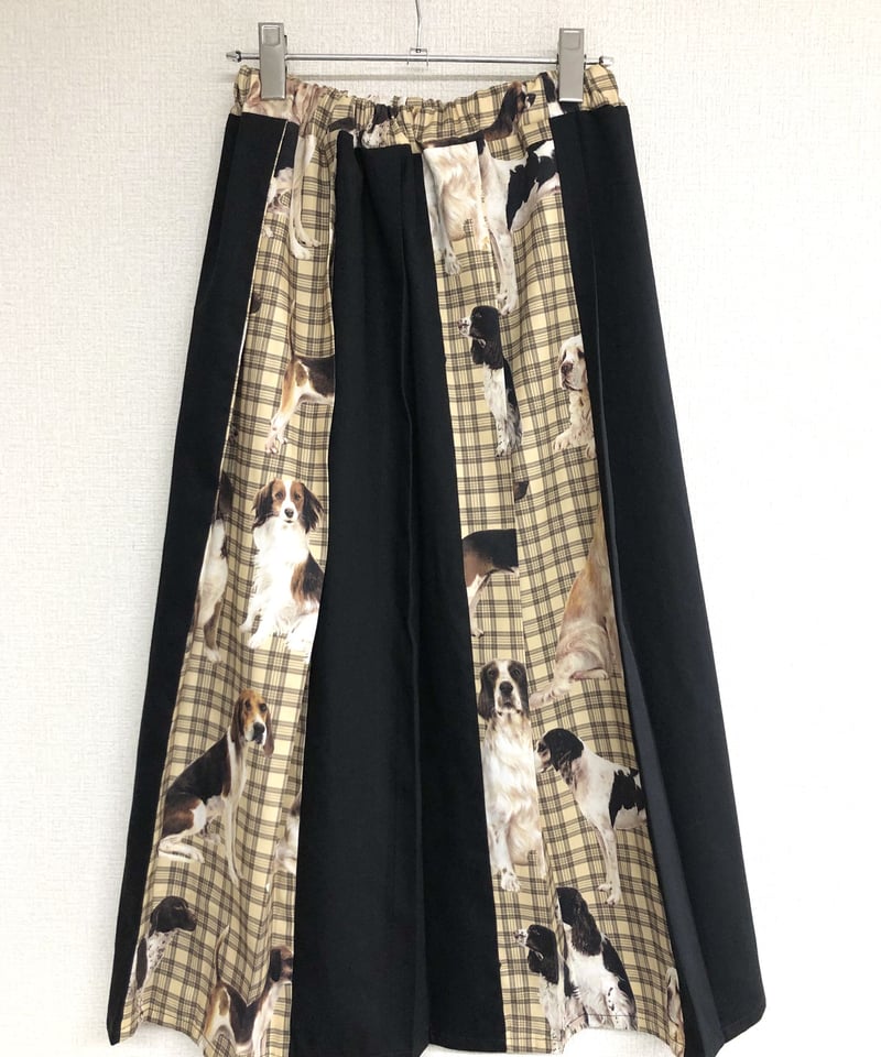 タータンチェック 犬柄プリント ミックスフレアプリーツスカート