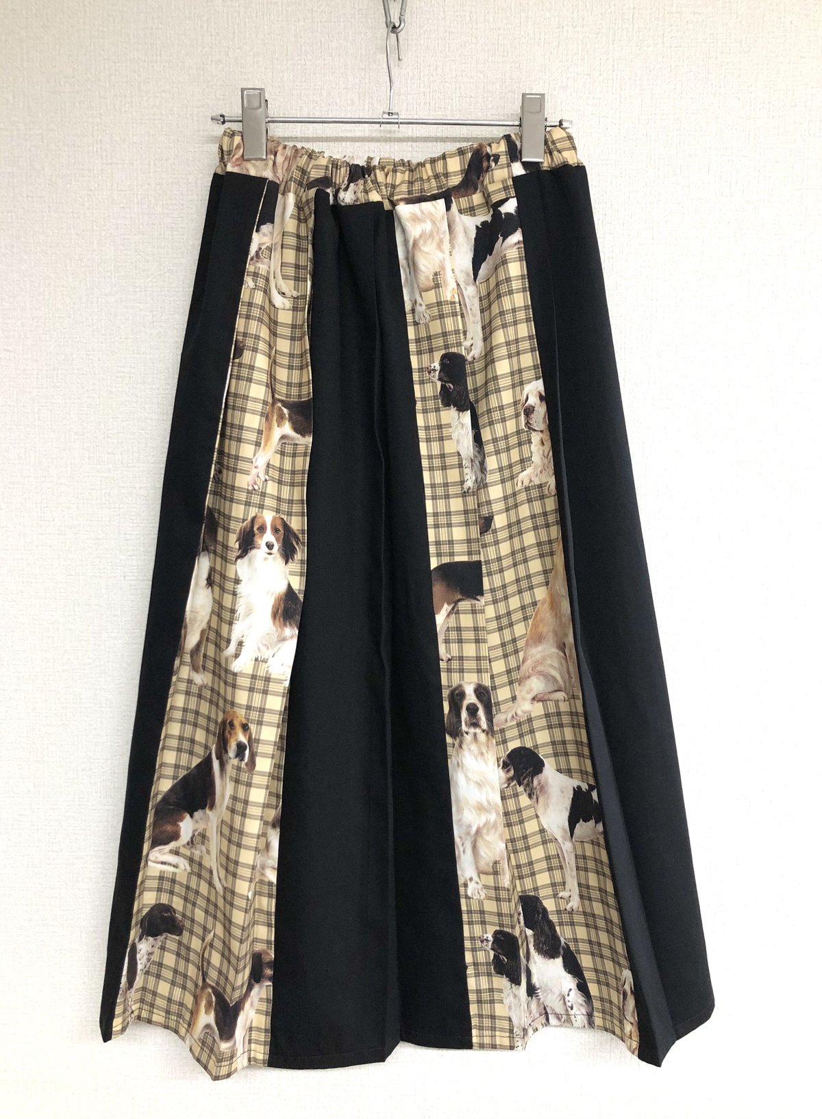 タータンチェック 犬柄プリント ミックスフレアプリーツスカート