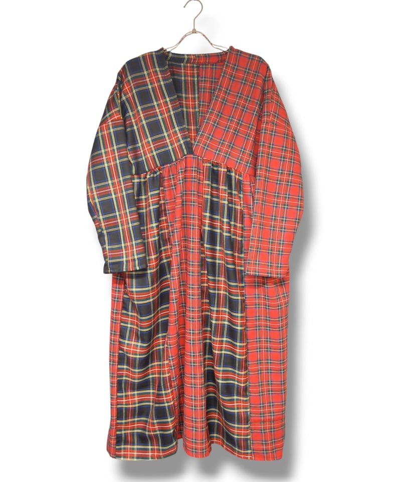 スコットランドチェック ワンピース タータンチェック ミックスVネック