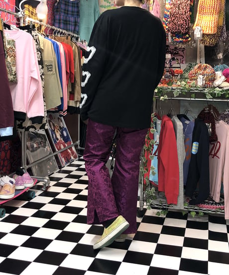 龍花柄　チャイナフレアパンツ:パープル