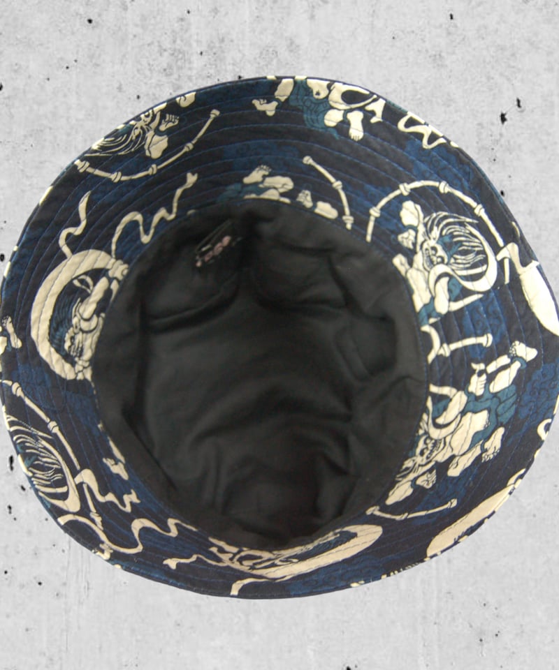 風神雷神 和柄 コットン バケットハット:ネイビー | SWIVEL SLUM