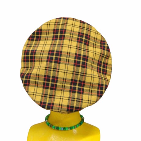 タータンチェック　コットン　ベレー帽:イエロー