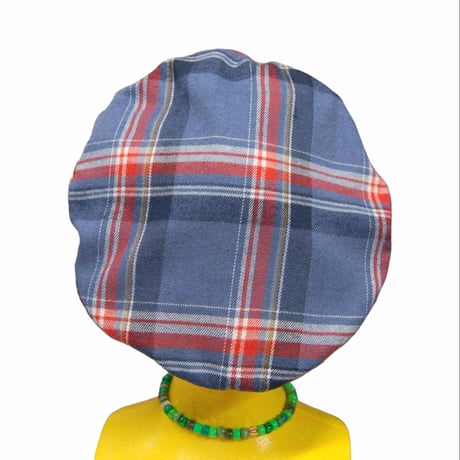 タータンチェック　ベレー帽:水色