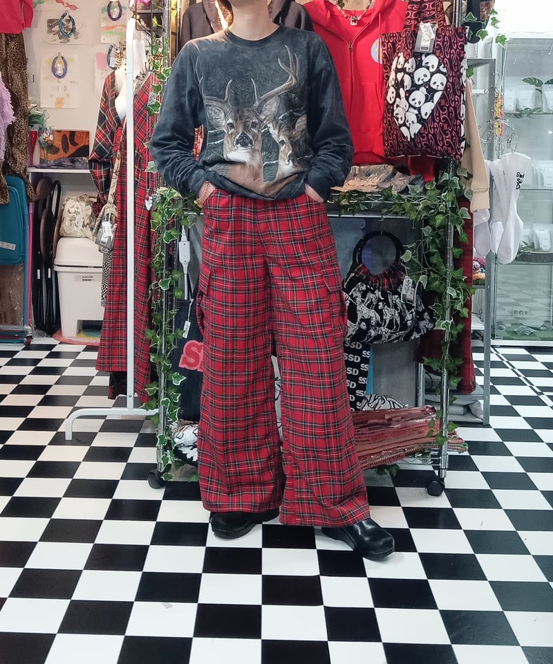 90s ROUTE66 チェック コットン カーゴパンツ バギー ショーツ 90s イタリア製 PACIFIC TRAIL コットン モールスキン カーゴ