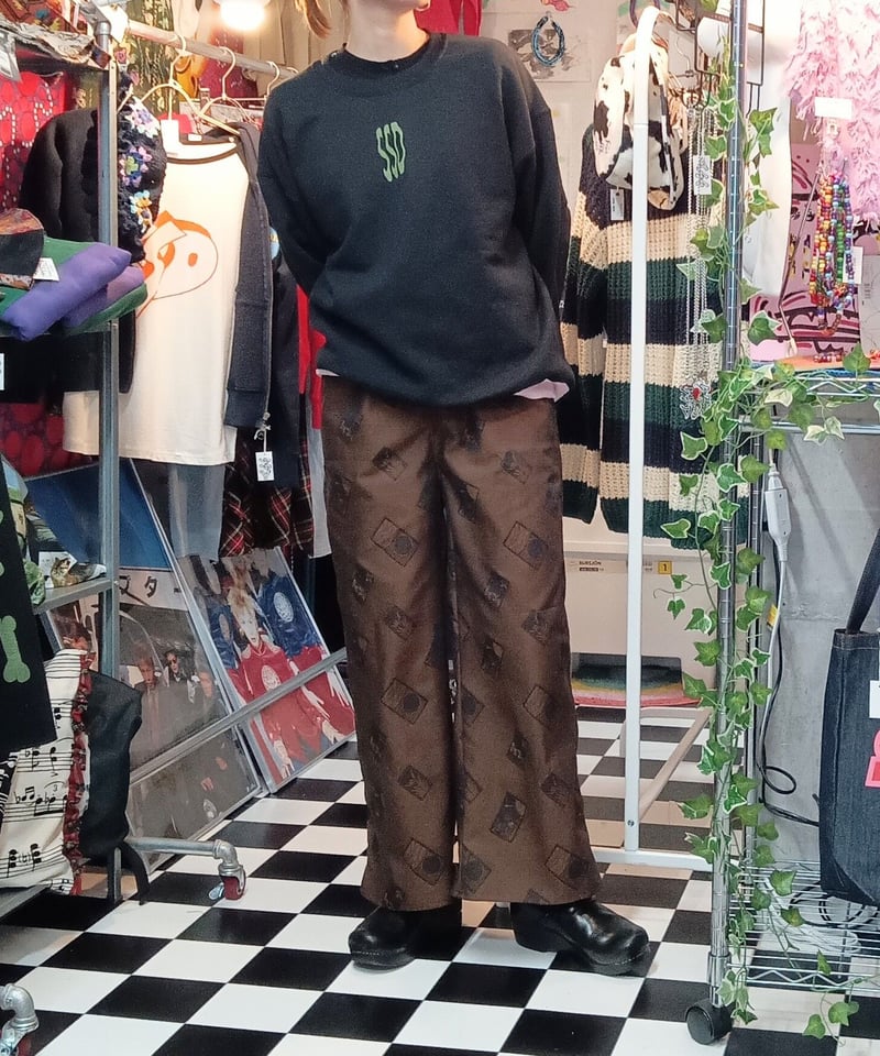 vintage 90s \"麦わらズダ袋素材\" 夏用 ブラウン ワイド 道着パンツ ウエストデザインタックワイドパンツ