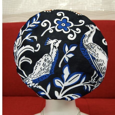 アフリカンプリント　孔雀　コットンベレー帽