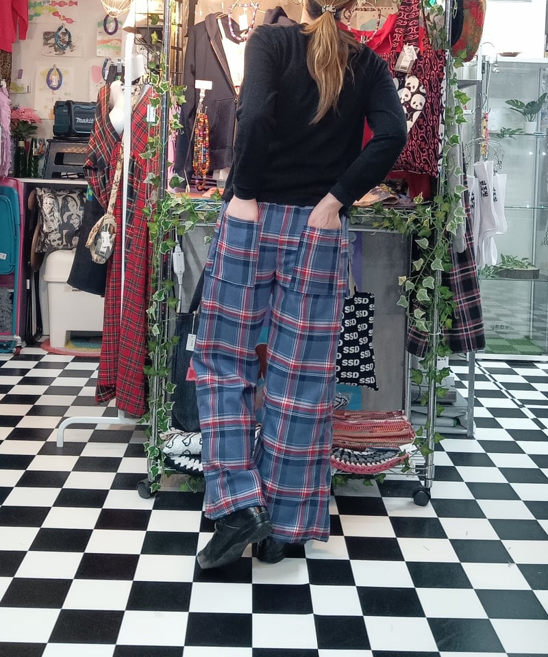 裏地付き タータンチェックコットンワイドパンツ | SWIVEL SLUM DIVE
