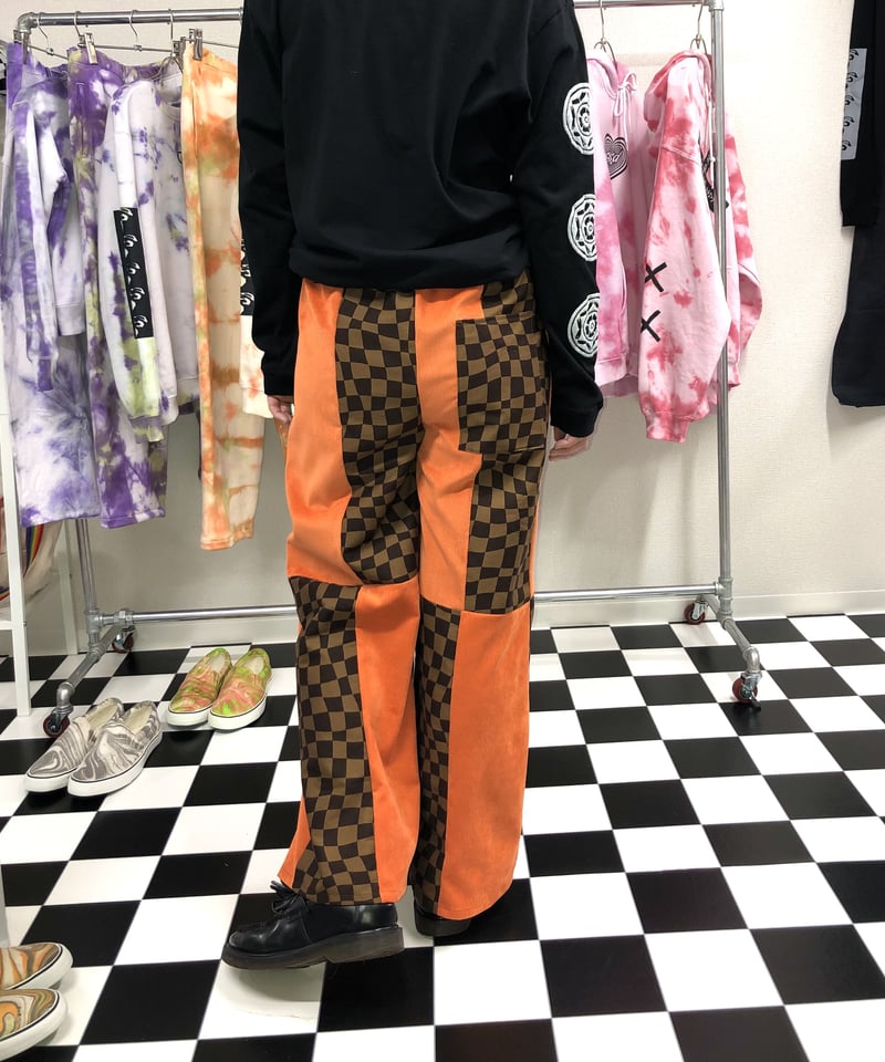 ウェーブチェッカーフラッグ ×コーデュロイ ミックスパッチワーク 