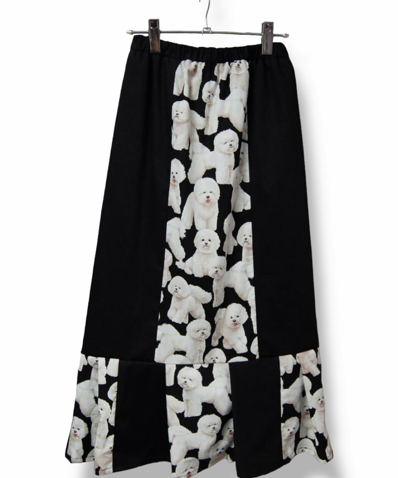 ビションフリーゼ 犬柄×ブラックミックス 裾プリーツスカート | SWIVEL