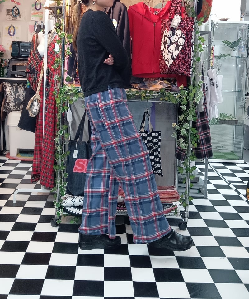 裏地付き タータンチェックコットンワイドパンツ | SWIVEL SLUM DIVE