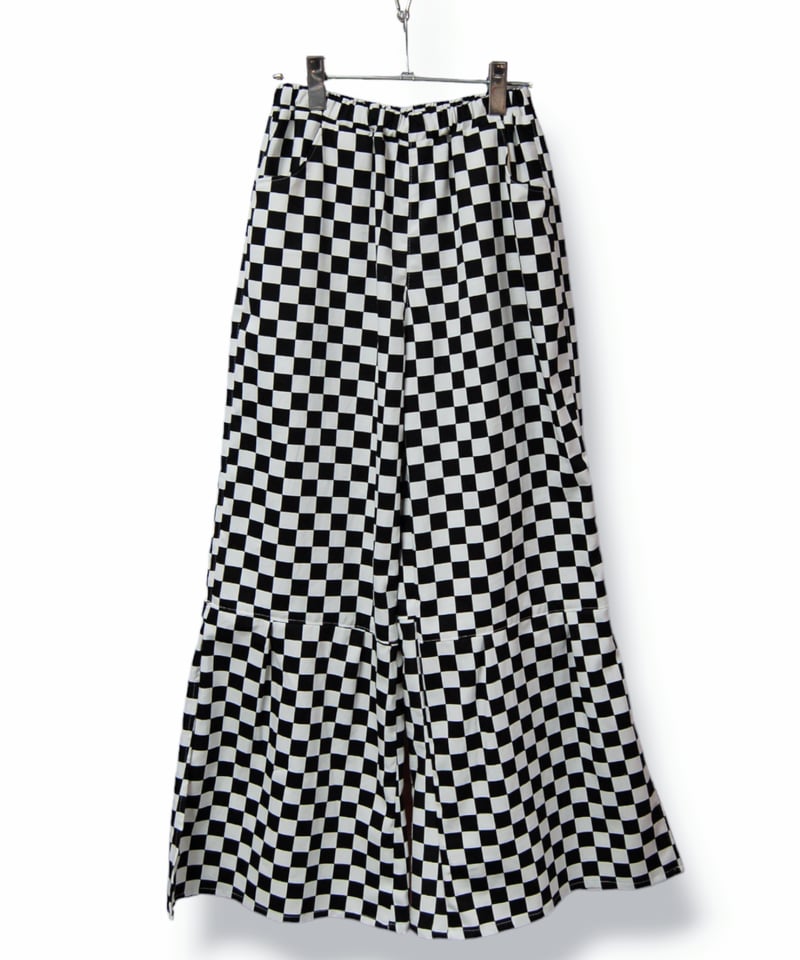 チェッカーフラッグ スリットフレアワイドパンツ:市松模様 | SWIVEL
