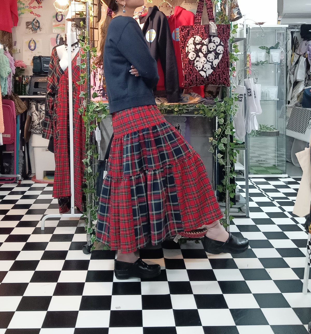 だんだんティアードロングスカート ピンク系チェック だんだんティアードロングスカート ピンク系チェック だんだん