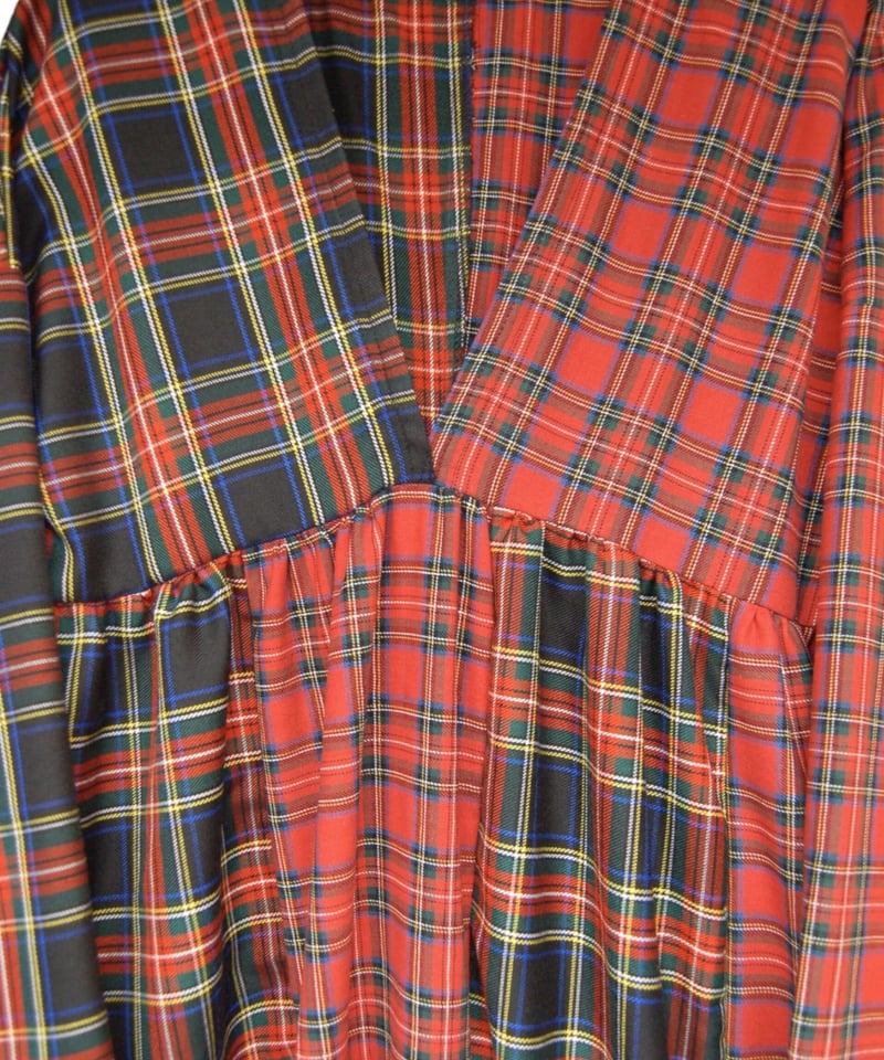 タータンチェック ミックスVネック ロングワンピース | SWIVEL SLUM DIVE