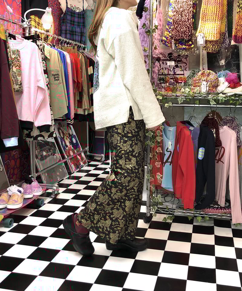 黒 ペイントスプラッター コットンワイドパンツ 虎柄 コットンワイドパンツ:ブラック 和柄 | SWIVEL SLUM DIVE