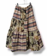 裏地付き　タータンチェック　ミックス　ティアード　ロングスカート 裏地付き タータンチェックミックス ティアードロングスカート
