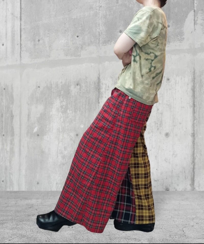 タータンチェック ミックス コットン オーバーワイドパンツ タータンチェック ミックス コットン オーバーワイドパンツ