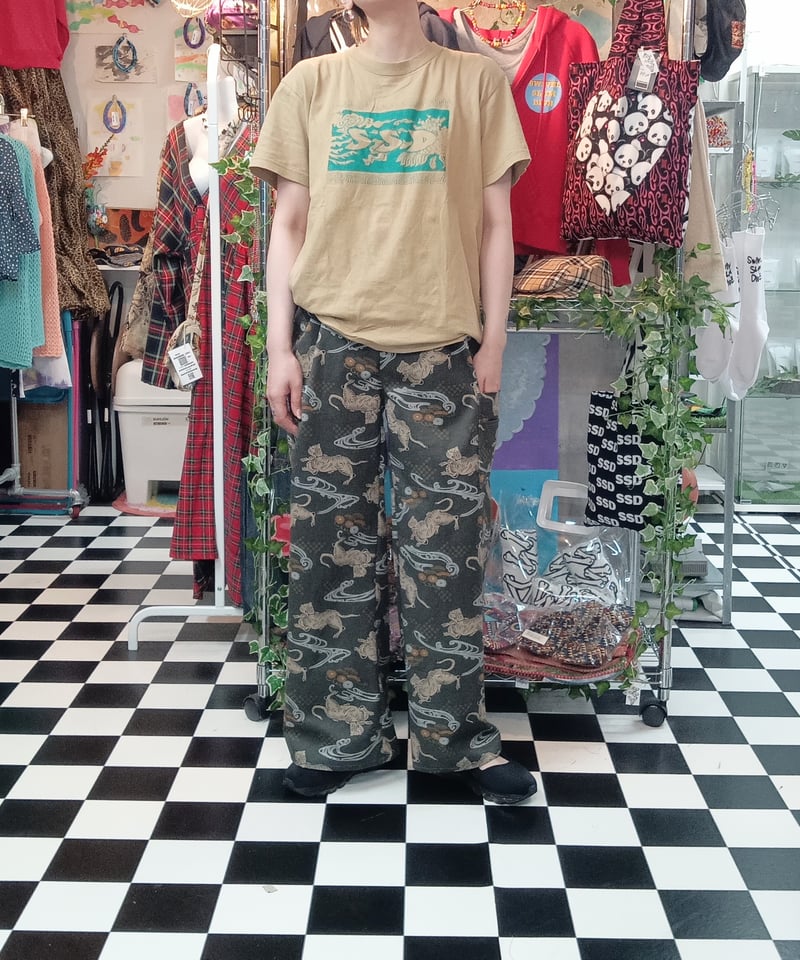 虎 和柄 コットンワイドパンツ:オリーブグレー | SWIVEL SLUM DIVE