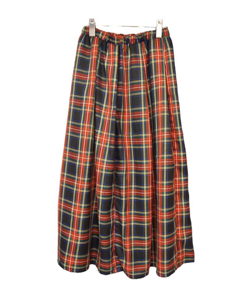 起毛タータンチェック フレアプリーツロングスカート:ネイビー