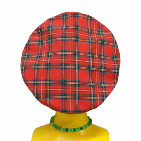 タータンチェック　コットン　ベレー帽:レッド
