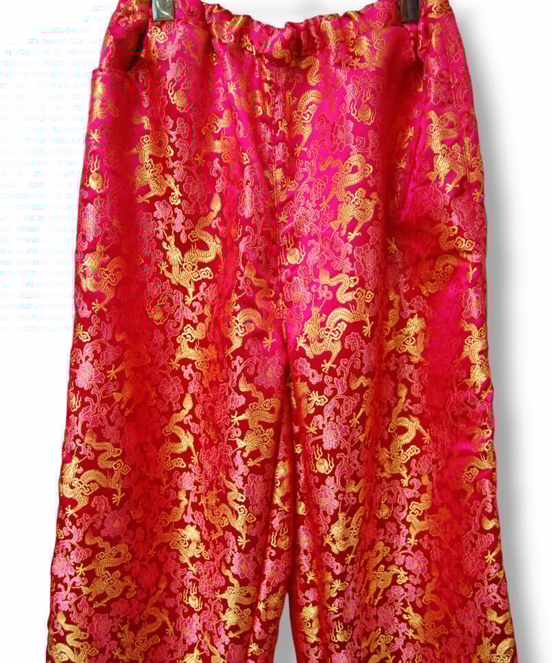 龍 チャイナワイドパンツ:ピンク×ゴールド | SWIVEL SLUM DIVE 
