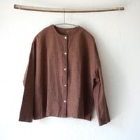 会津木綿丸首ボタンシャツ-ダークチョコ-/YAMMA