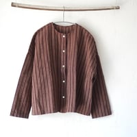 会津木綿丸首ボタンシャツ-あずき縞-/YAMMA