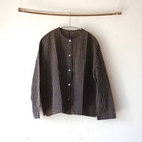 会津木綿丸首ボタンシャツ-棒縞- /YAMMA
