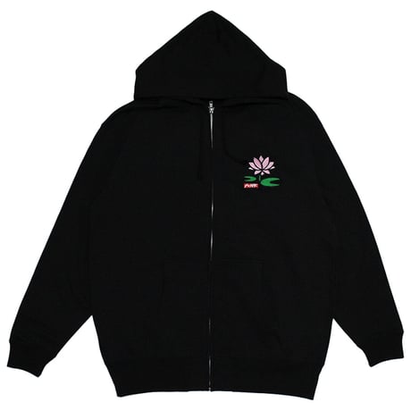 ロータス刺繍ZIPパーカー　　ブラック