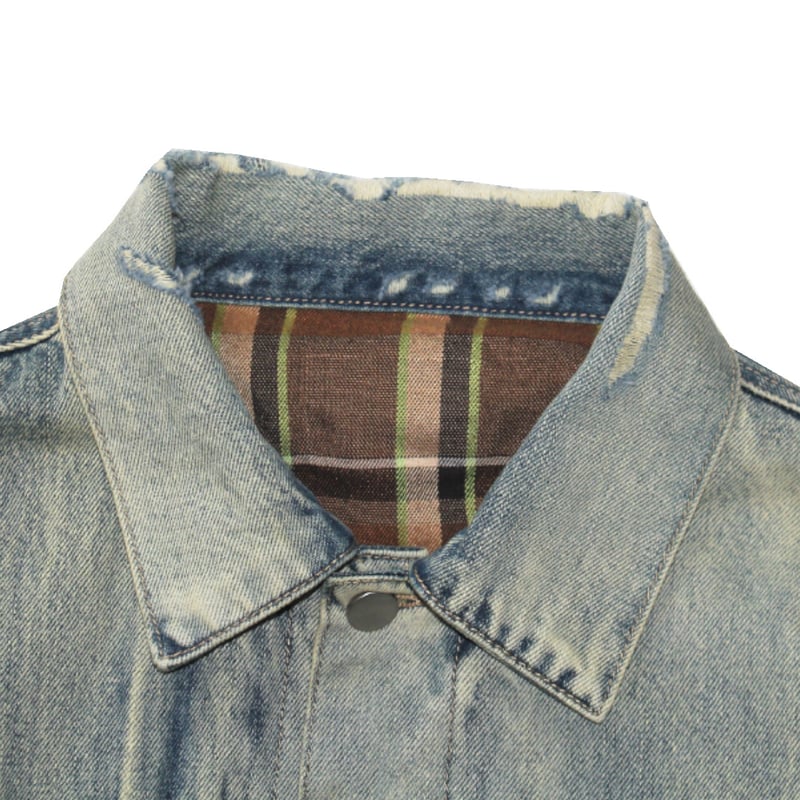 424 ダメージ加工デニムジャケット 90s USA製 Levi'sリーバイス デカパッチ ダメージ デニム