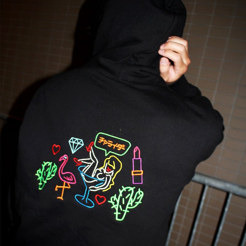 11 Degrees☆長袖 ネオンロゴ フード パーカー ネオンパーティーパーカー ブラック | チャライダーSTORE