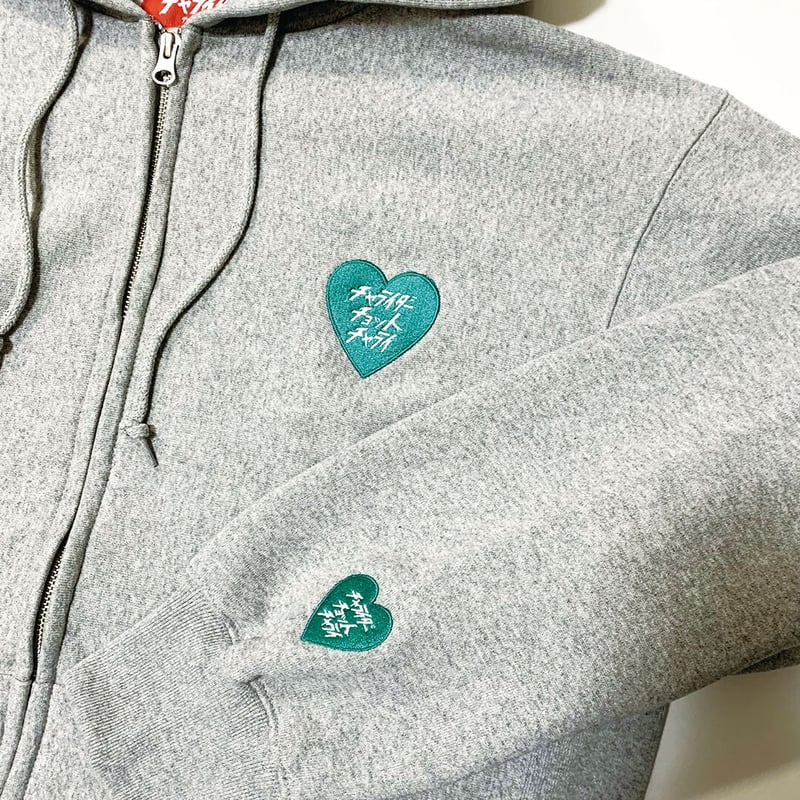 ハート刺繍ヘビーウェイトWジップパーカー グレー | チャライダーSTORE