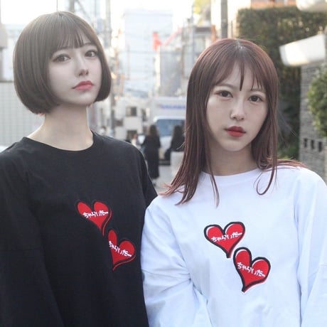 ダブルハート　ビッグシルエットロンティー　　ブラック
