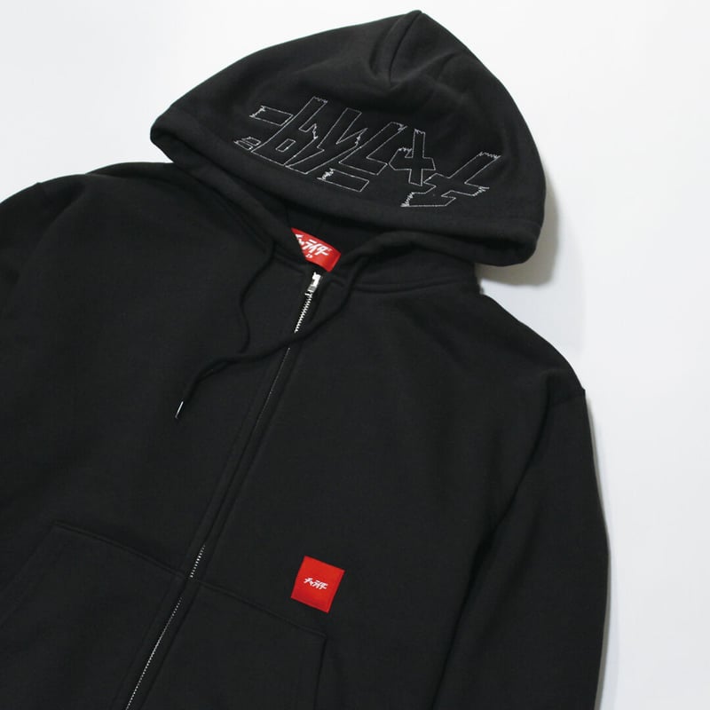J.S.B. フード付き黒パーカー フード刺繍ヘビーウェイトZIPパーカー ブラック | チャライダーSTORE