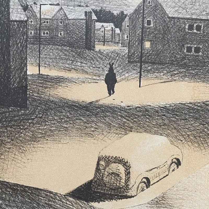 みやこしあきこ｜リトグラフ版画「雪の街」（フレーム込