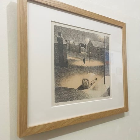みやこしあきこ｜リトグラフ版画「雪の街」（フレーム込）